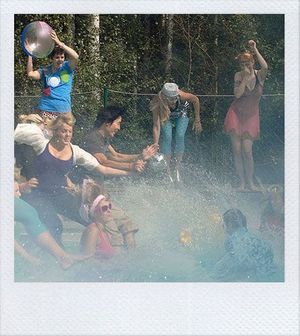 Sunshine rabbits rocking out “the colour of the fur” in a pool, Höllviken