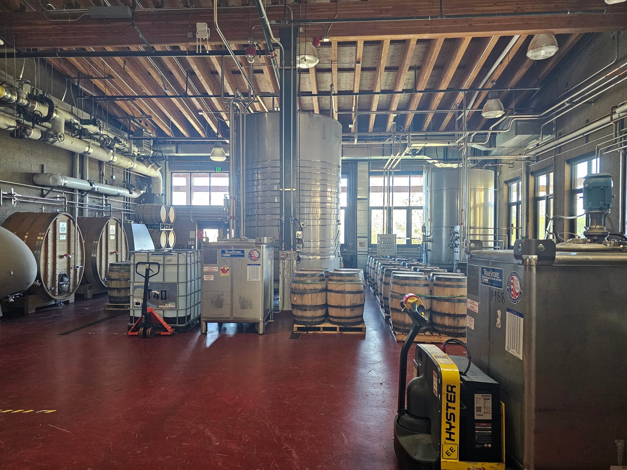 Distilling equipment and piping inside High West’s production room