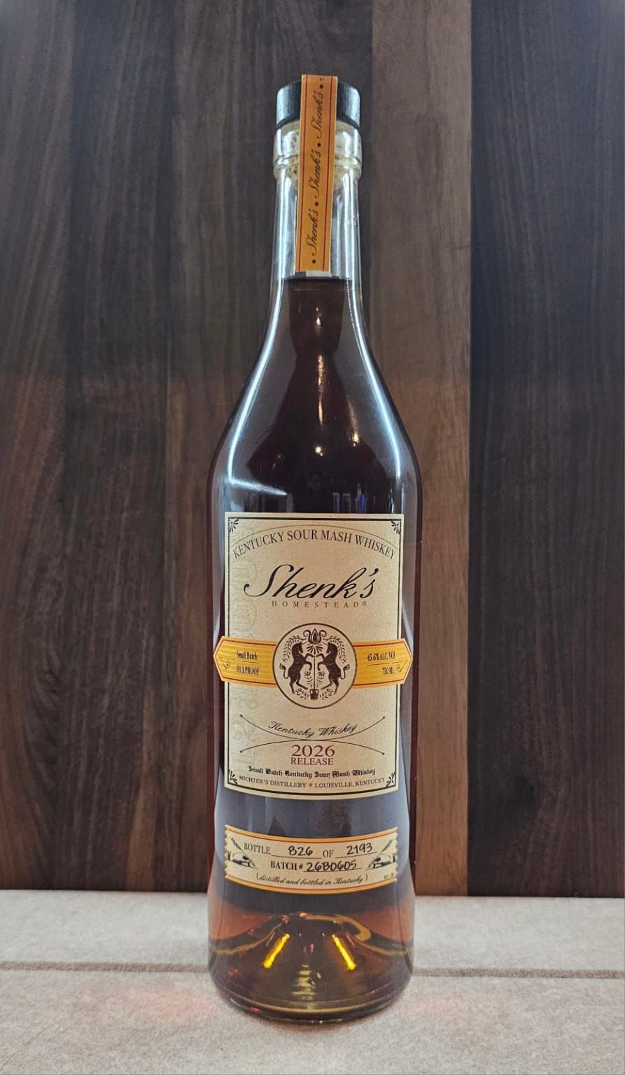 Bottle of Shenk’s Homestead 2026 Release purchased during the September 19, 2026 Utah allocation.