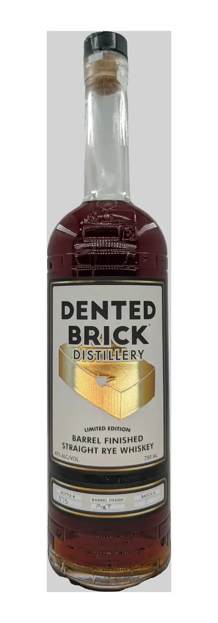 Dented Brick Port Cask Finished Straight Rye Whiskey bottle