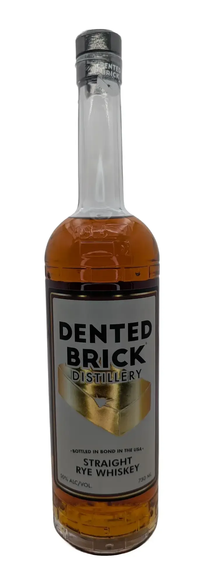 Dented Brick Bottled in Bond Straight Rye Whiskey bottle