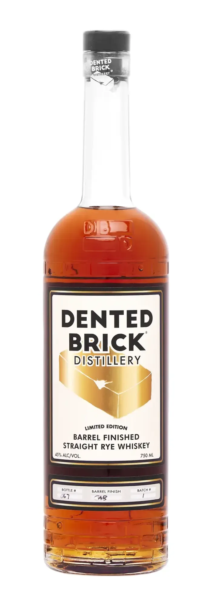 Dented Brick Cabernet Cask Finished Straight Rye Whiskey bottle