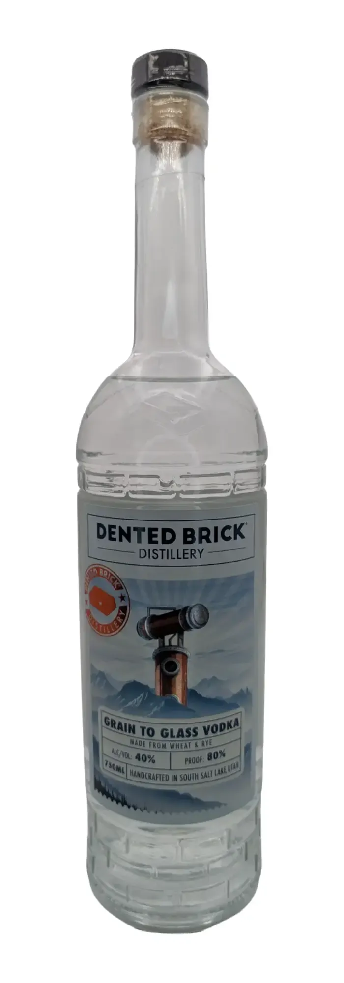 Dented Brick Premium Vodka bottle