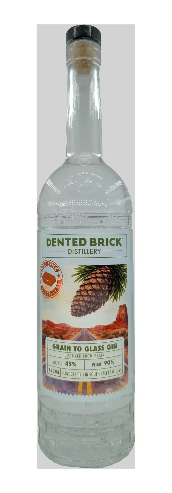 Dented Brick Premium Gin bottle