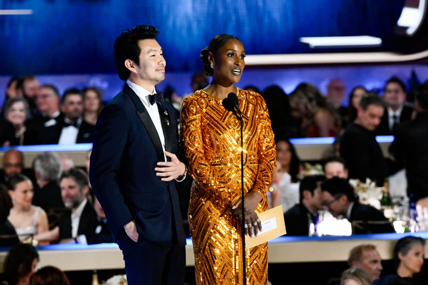 Simu Liu and Issa Rae at the 81st Golden Globe Awards 