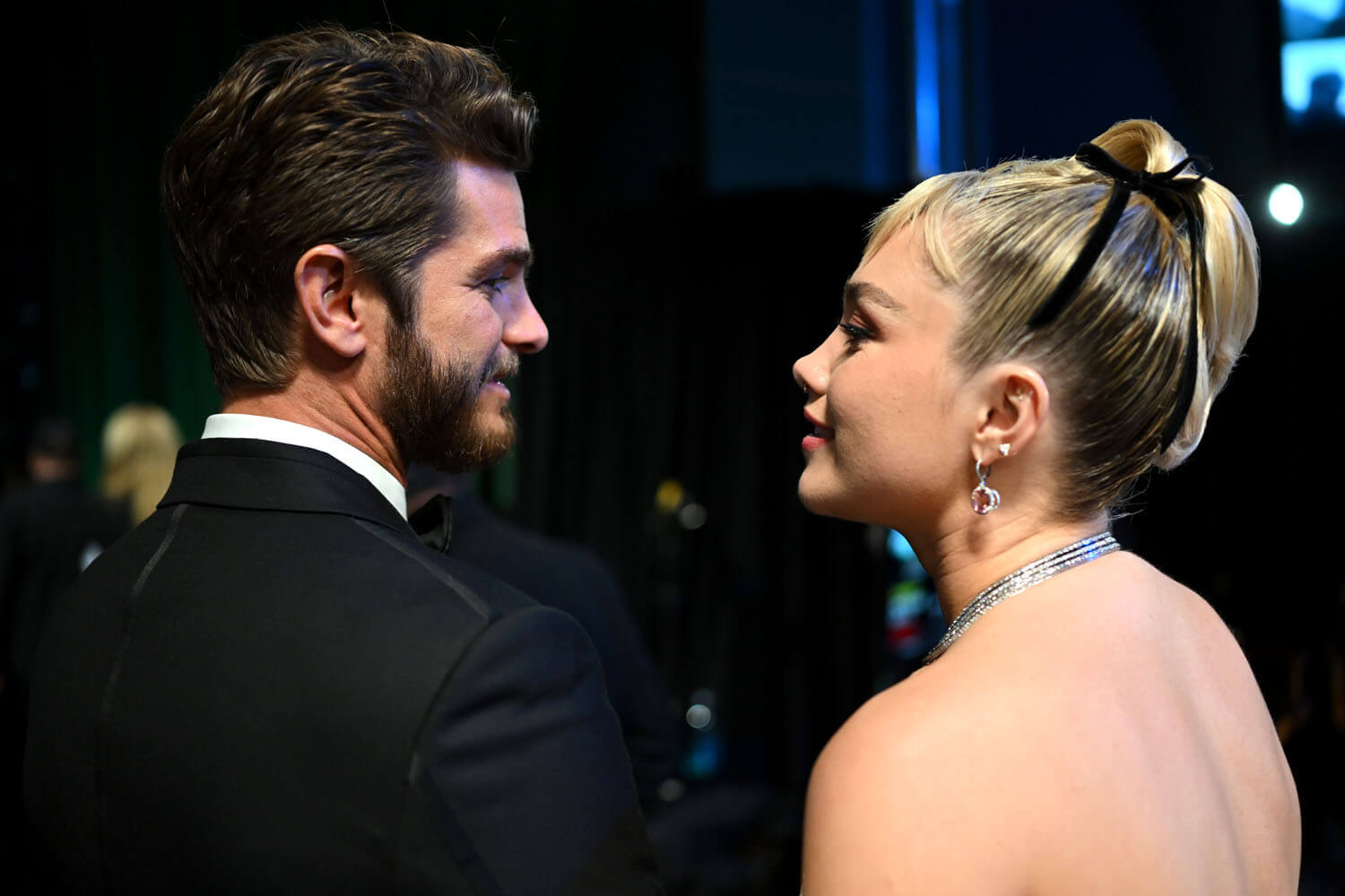 Florence Pugh and Andrew Garfield backstage at the 95th Annual Academy Awards