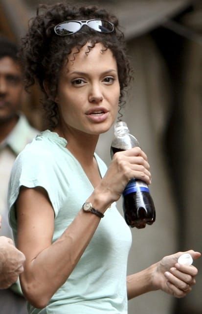 Angie on set, not pregnant