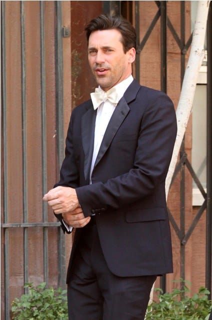 Jon Hamm, tux, water bottle