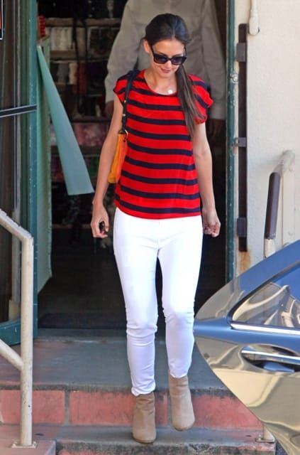 Carpets & Candids: Katie’s white jeans and stripes