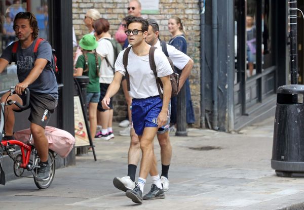 Rami Malek and striped shorts