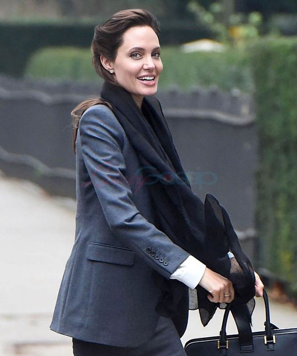 Angelina Jolie Pitt smiles in London