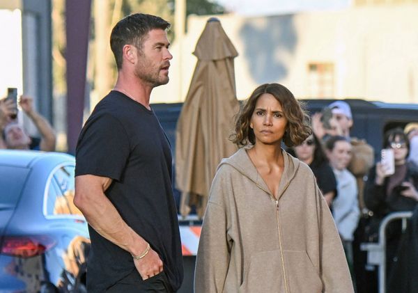 Halle AND Chris on set