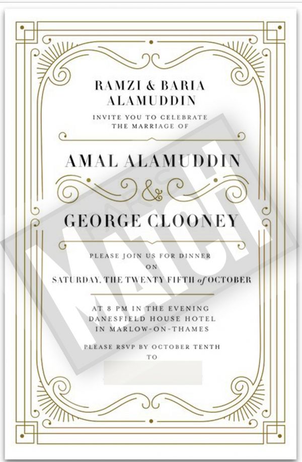 George Clooney’s wedding invitation