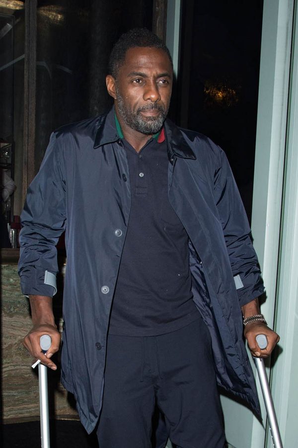 Idris on crutches