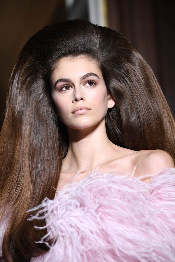 Kaia’s big runway hair