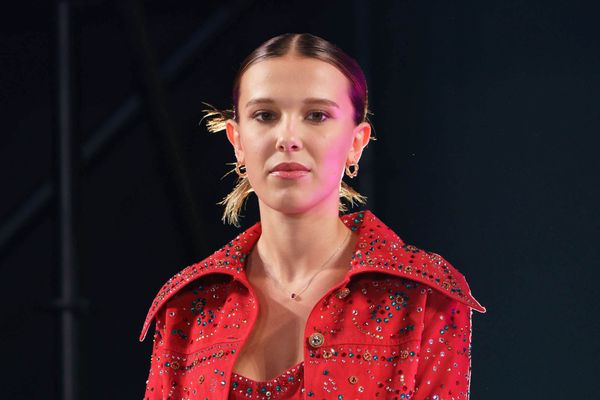 Millie Bobby Brown: the red dress on a farm