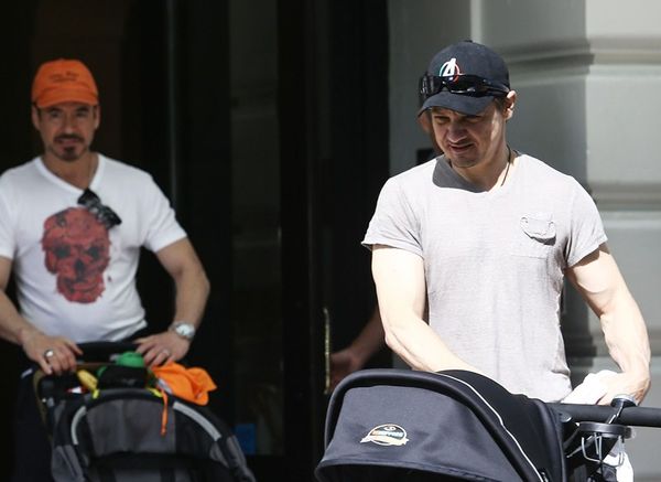 Avengers pushing strollers