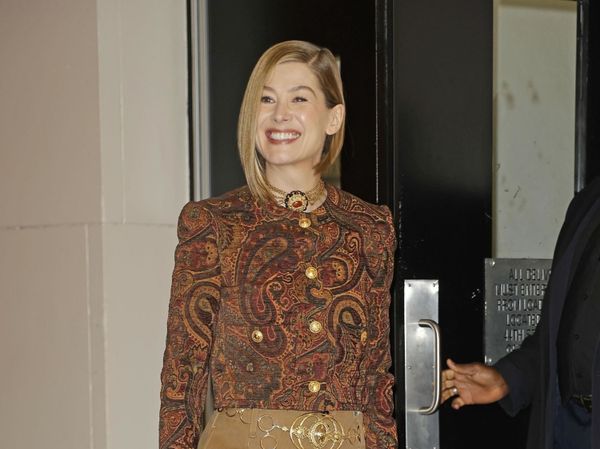 Rosamund Pike in spring paisley