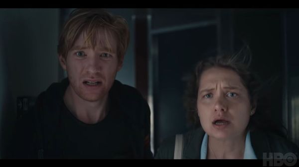 Domhnall Gleeson and Merritt Weaver on the run