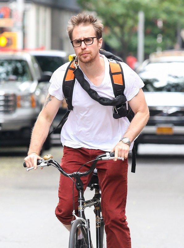 Sam Rockwell riding his bike