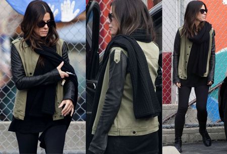 Sasha Finds: Sandy’s green jacket with leather sleeves