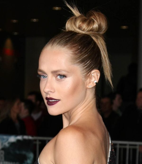 Carpets & Candids: Teresa’s topknot and dark lip