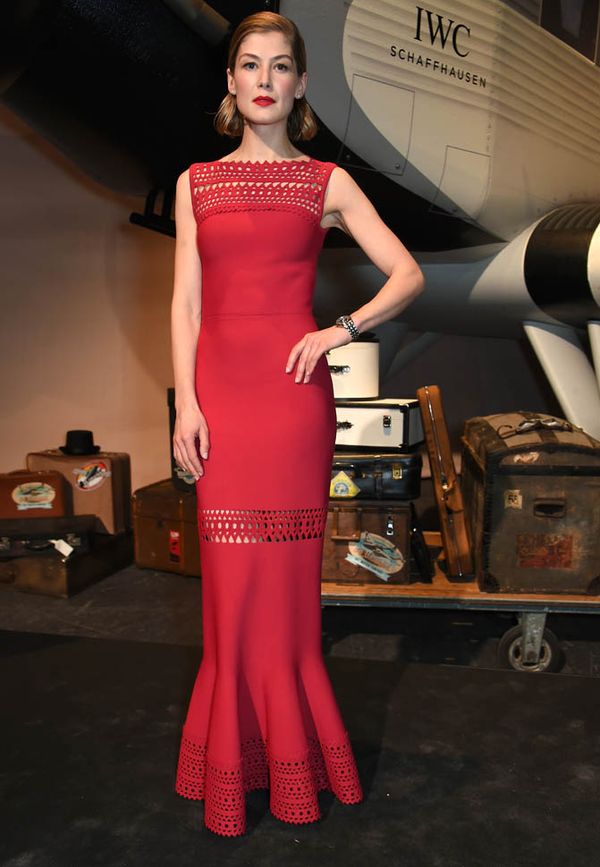 Carpets & Candids: Rosamund’s long red dress