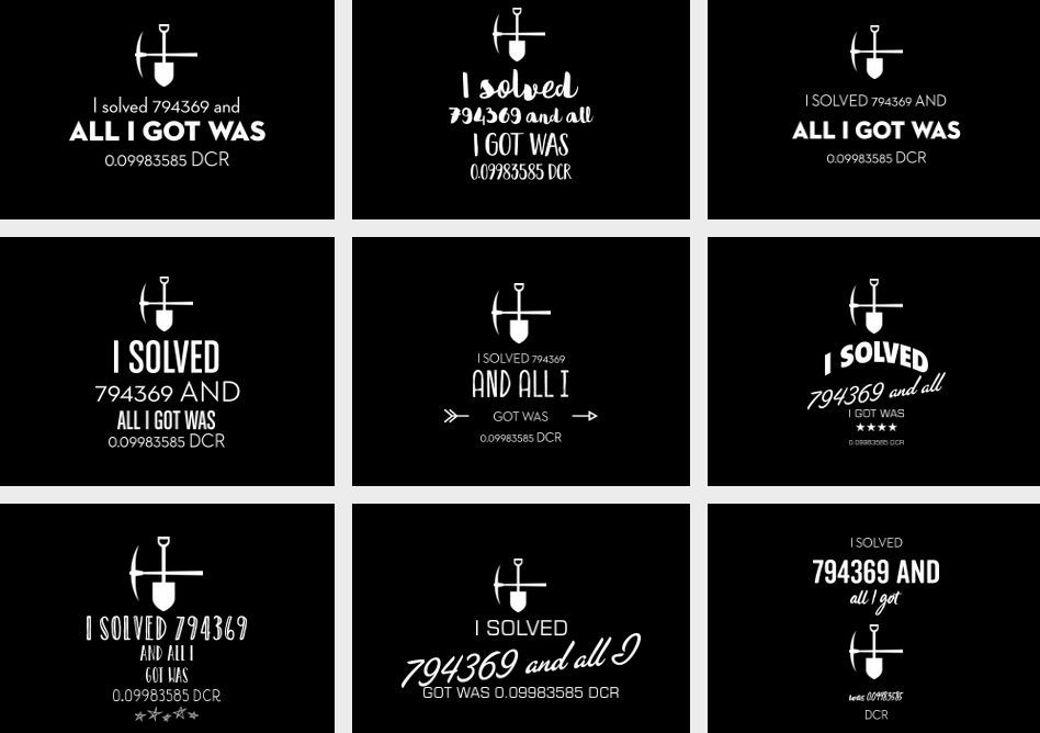 Merch design by @lewildbeast for the hero miner who solved block 794,369 (DCR reward needs to be updated