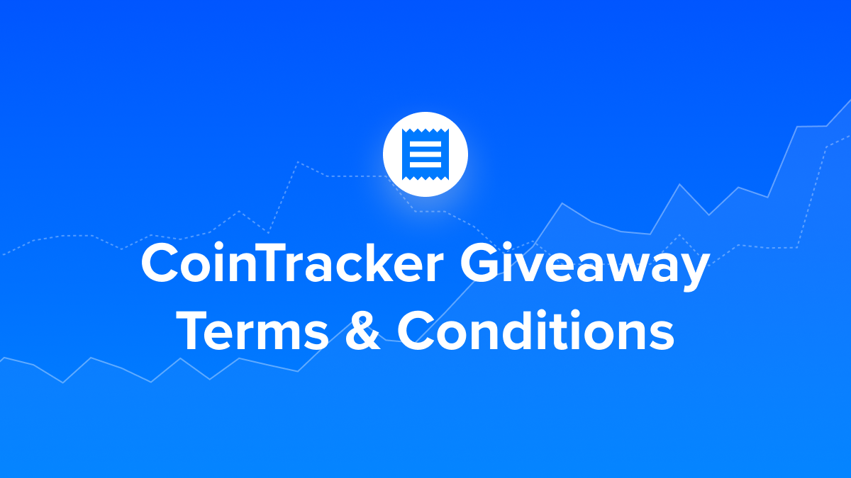 Text: "CoinTracker Giveaway Terms & Conditions" on a blue background