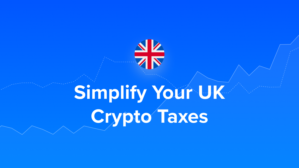 Text: "Simplify Your UK Crypto Taxes" located below a British flag icon