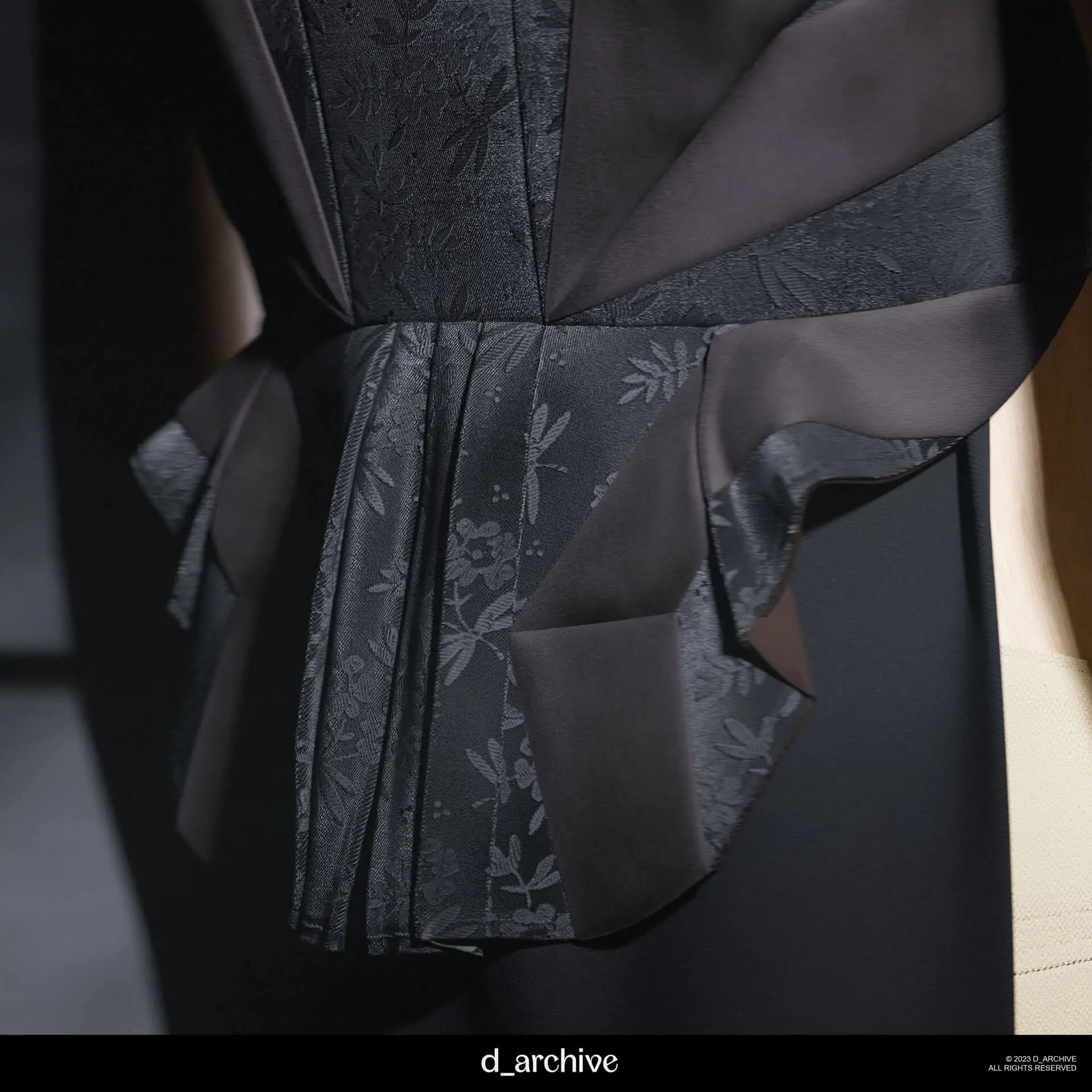 3D replica: Close-up detail of a flower jacquard corset dated between 1890 and 1900. Texturing and rendering in Blender