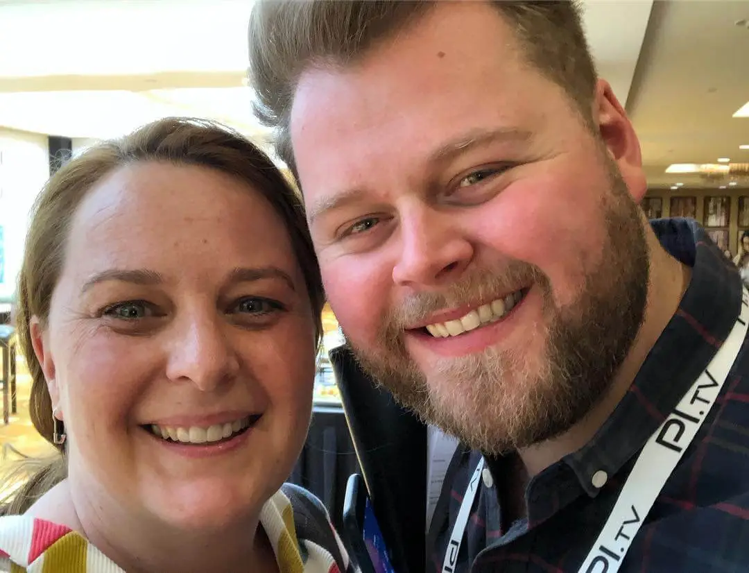 Pam and I reuniting at PI Apparel LA 2019