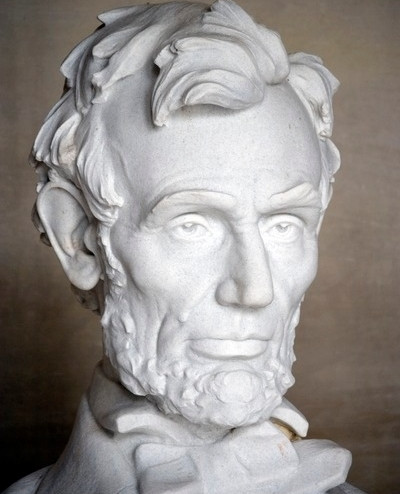 Close up detail of Daniel Chester French's seated Lincoln statue at the Lincoln Memorial