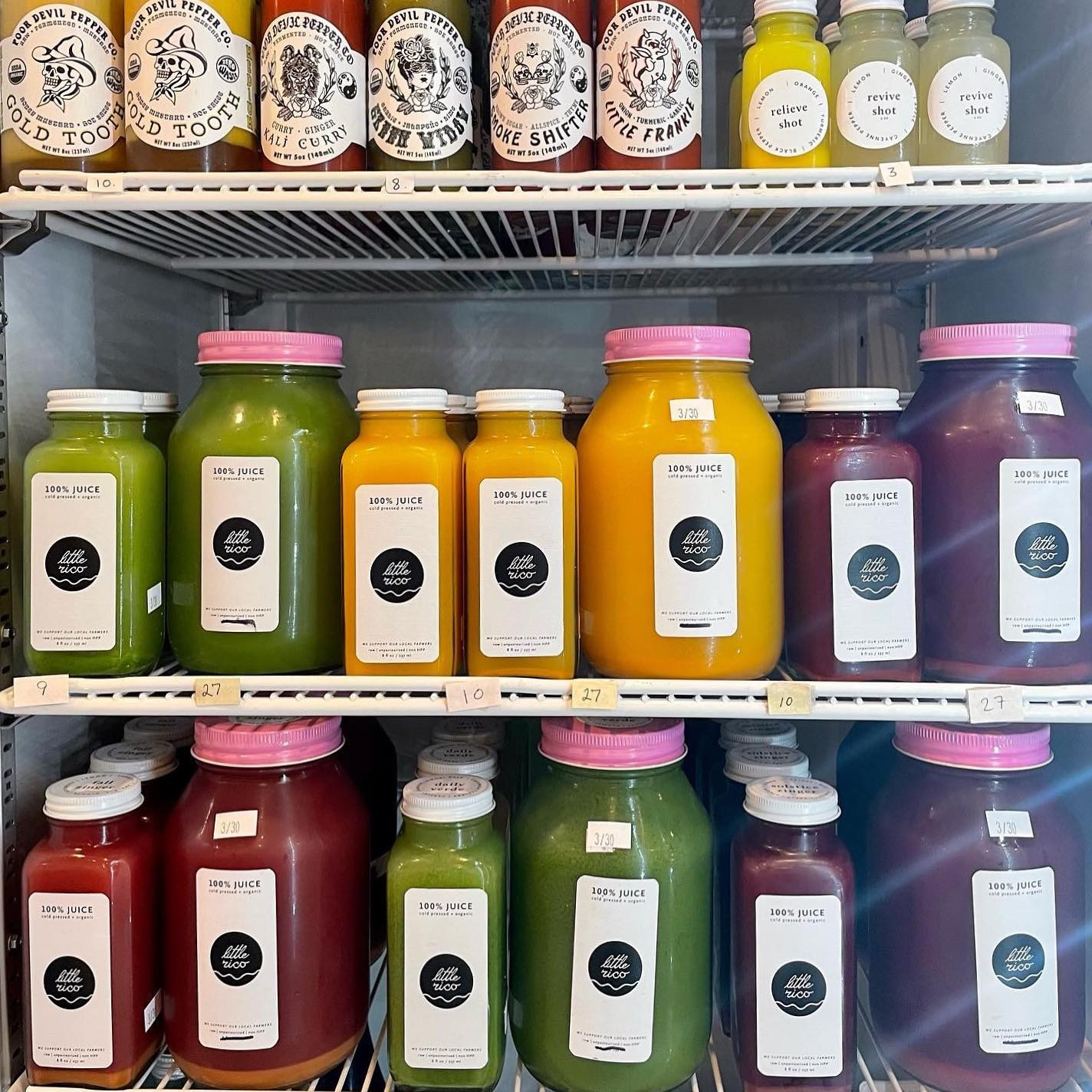 The rainbow of Little Rico juices The rainbow of Little Rico juices