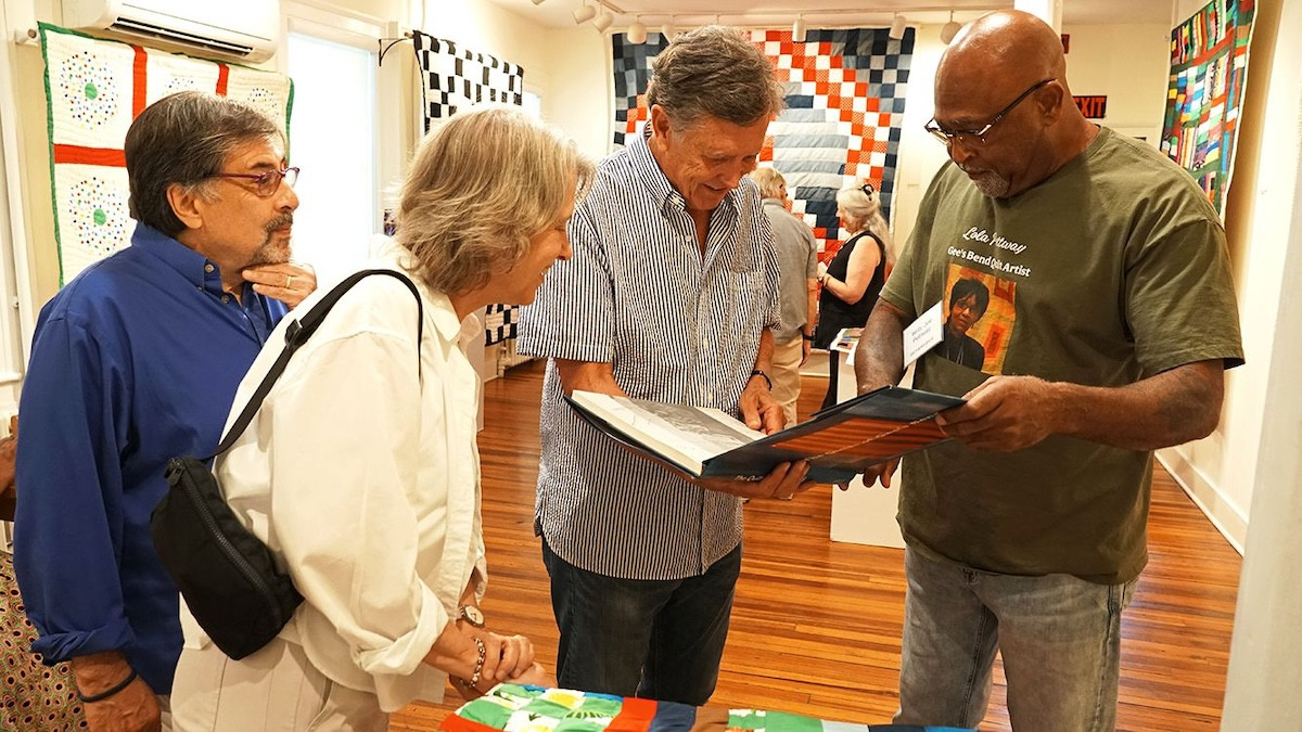 Steve and Vasso Anderson, Gee's Bend sponsor and Academy member Phil Meeks, and Willie Joe Pettway. - Peter Blandori Steve and Vasso Anderson, Gee's Bend sponsor and Academy member Phil Meeks, and Willie Joe Pettway. - Peter Blandori