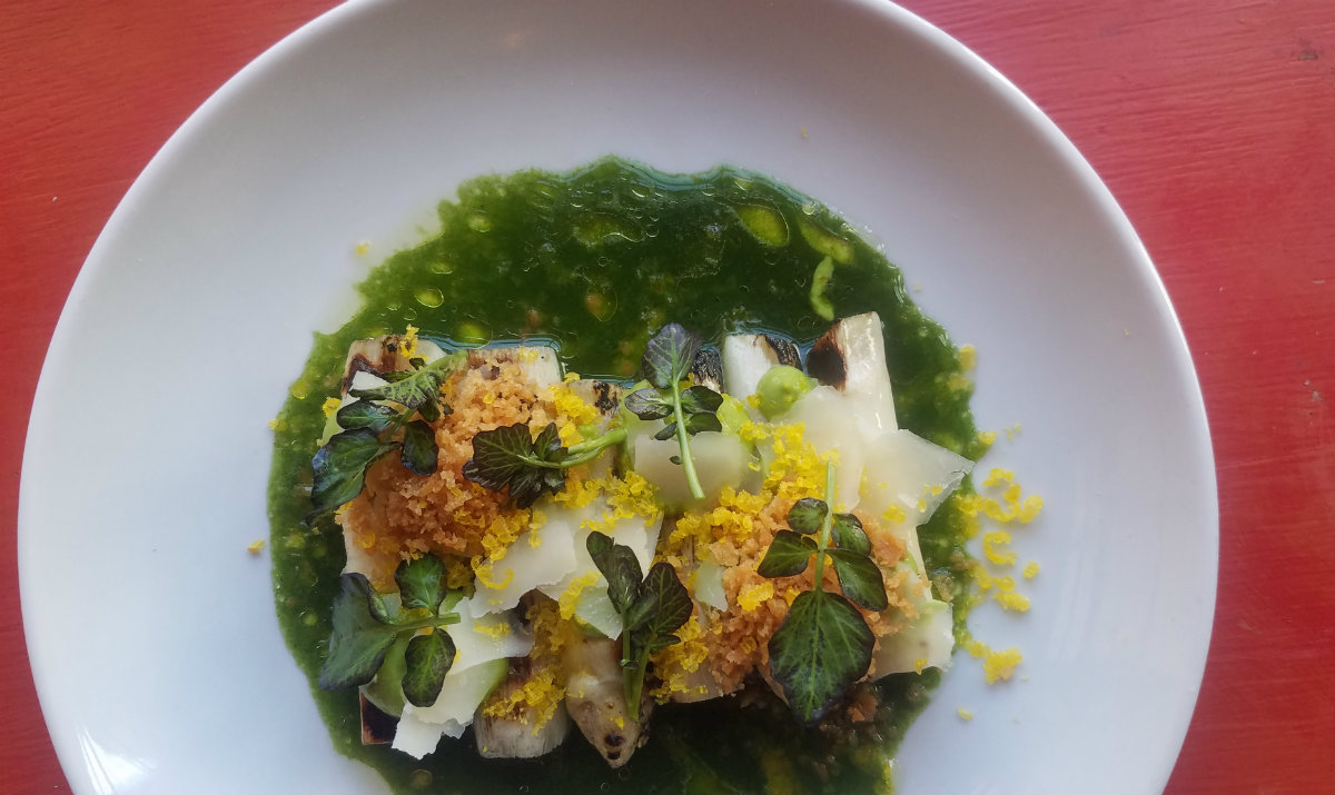 Grilled white asparagus, watercress jus, cured egg yolk - Rouge, except where noted.