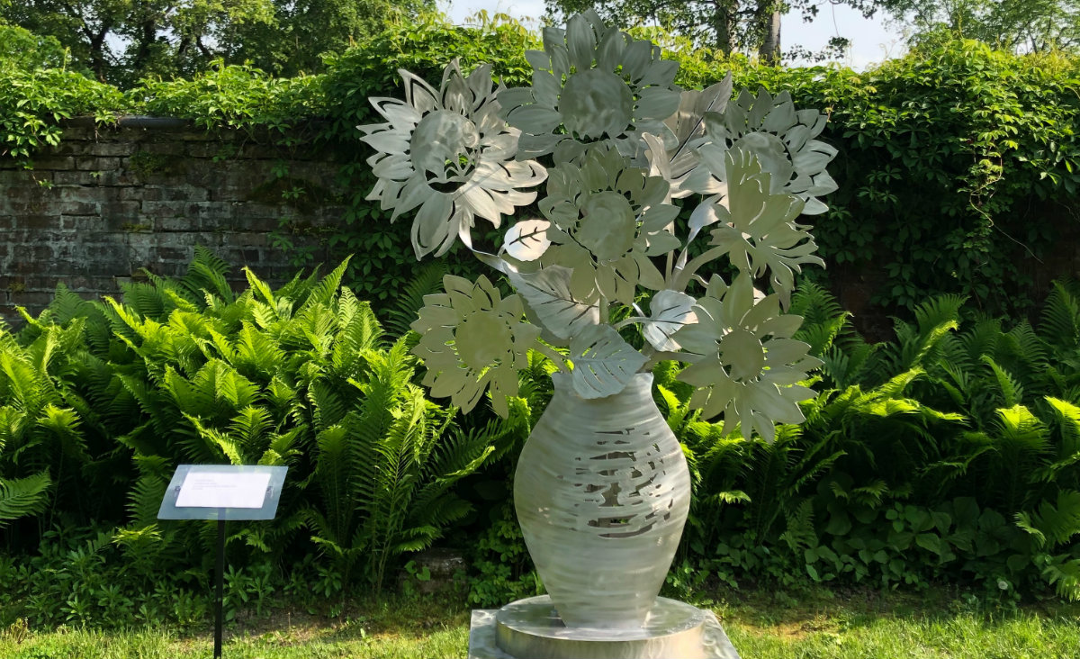Laser-cut stainless steel&nbsp;sculptures by Babette Bloch were on display and for sale in the studio garden.