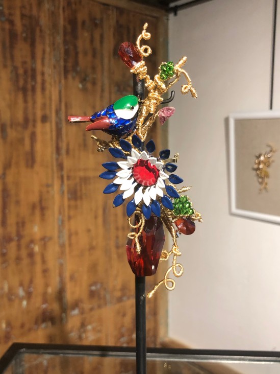 Homme Couture Brooch: vintage pin, 14k gold-filled wire, pink tourmaline, 5" x 2"