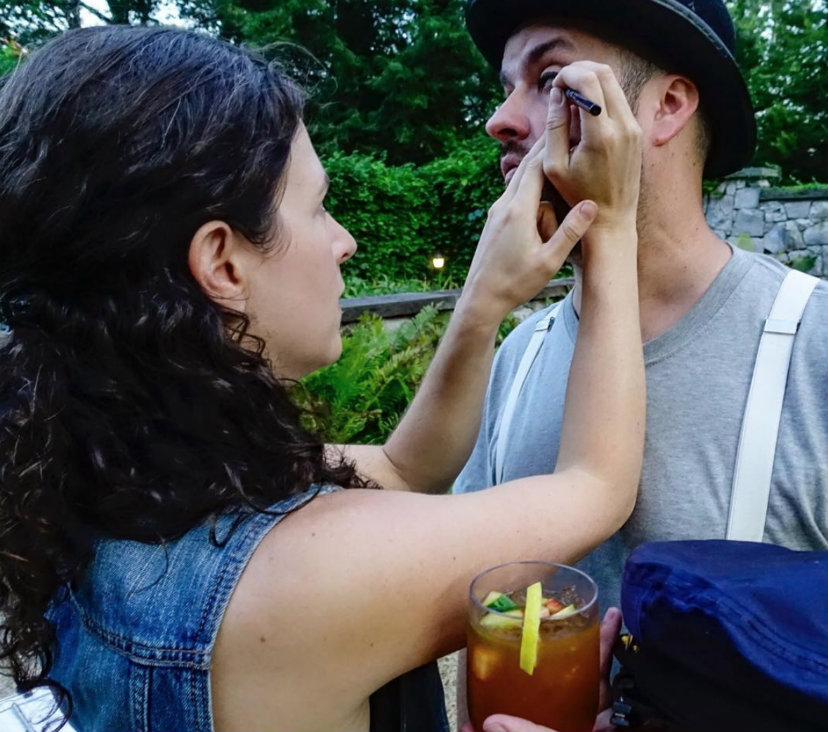 Cindy Heslin applies "Clockwork Orange" makeup on Jeff Palfini at the August screening of Laurie Simmons' "MY ART," which has a scene referencing the Kubrick film. - Alexander Farnsworth
