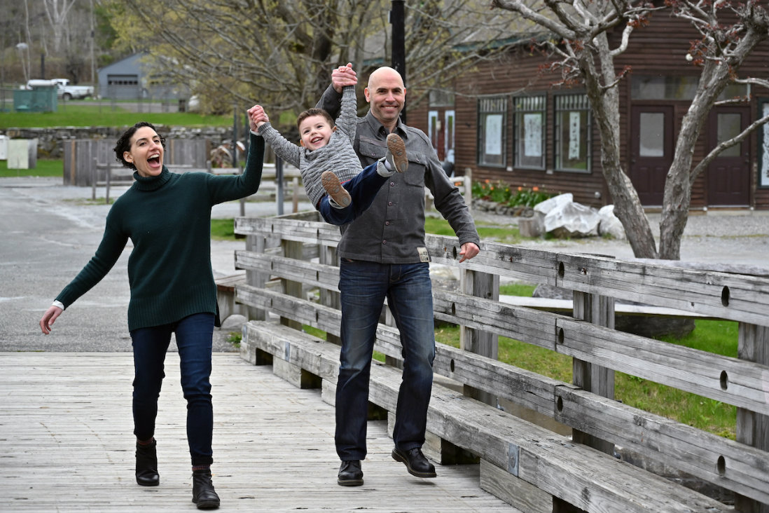 Rebecca Sheir and Eric Shimelonis with their son Igor.
