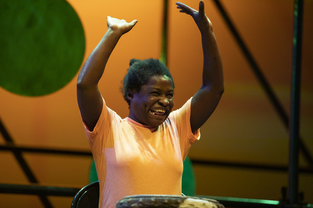 CATA artist Freda Boateng performs with The CATA Beat drummers in&nbsp;"Finding New Rhythms."