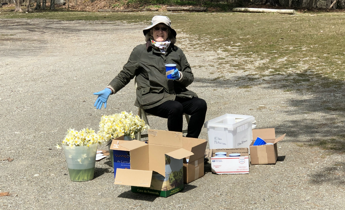 Ellen Peterson shows off her bouquets.