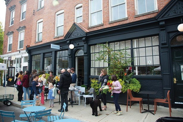 Customers outside Morningbird during the Kinderhook FarmersMarket.
