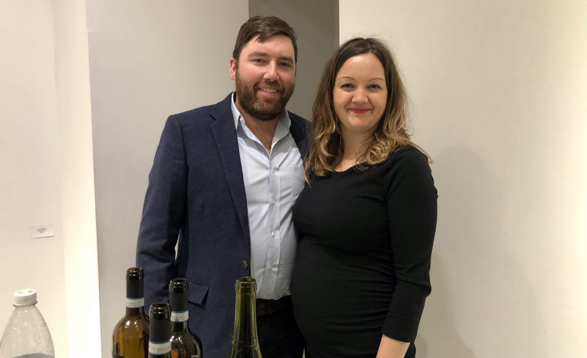 Douglas Thorsey of Hillrock Distillery and Linden Scheff, the gallery's codirector&nbsp;