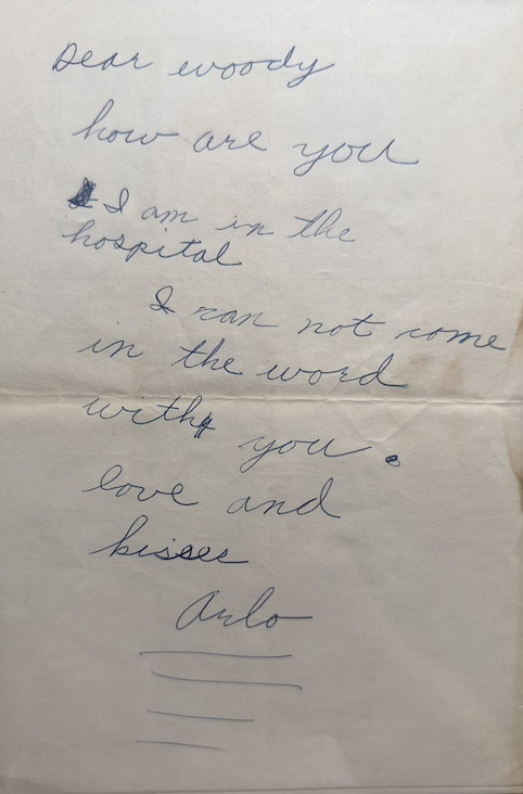 Arlo's note to Woody Guthrie in the hospital