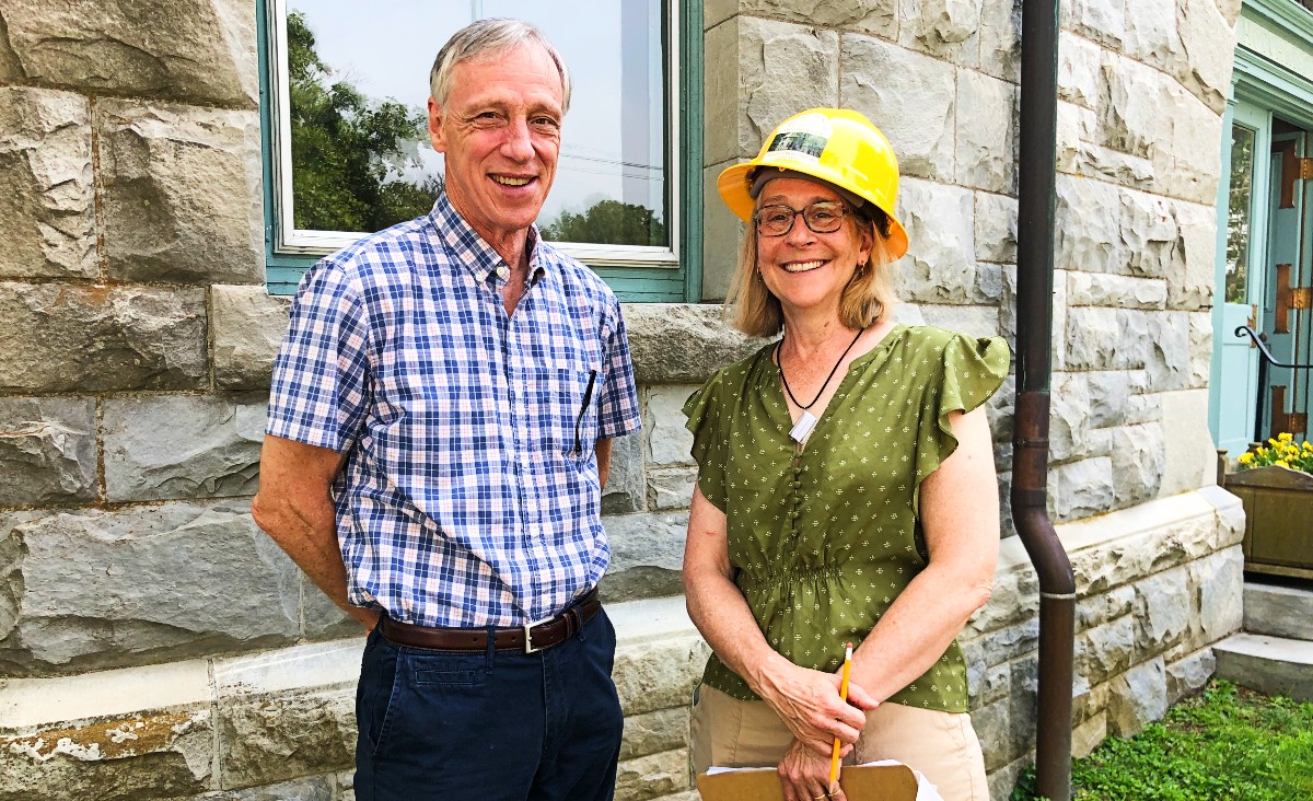 Steve Updegrove and Gretchen Hachmeister at Hotchkiss Library of Sharon's groundbreaking
