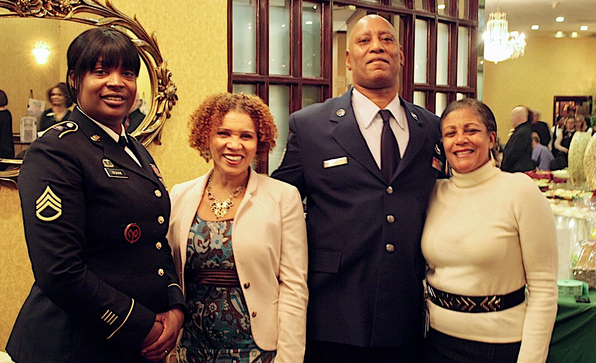 Staff Sargent Andria Ingram (VFW post 170), Mercedes Torres of Fidelis&nbsp;Care, and First&nbsp;Sargent David Hargett.