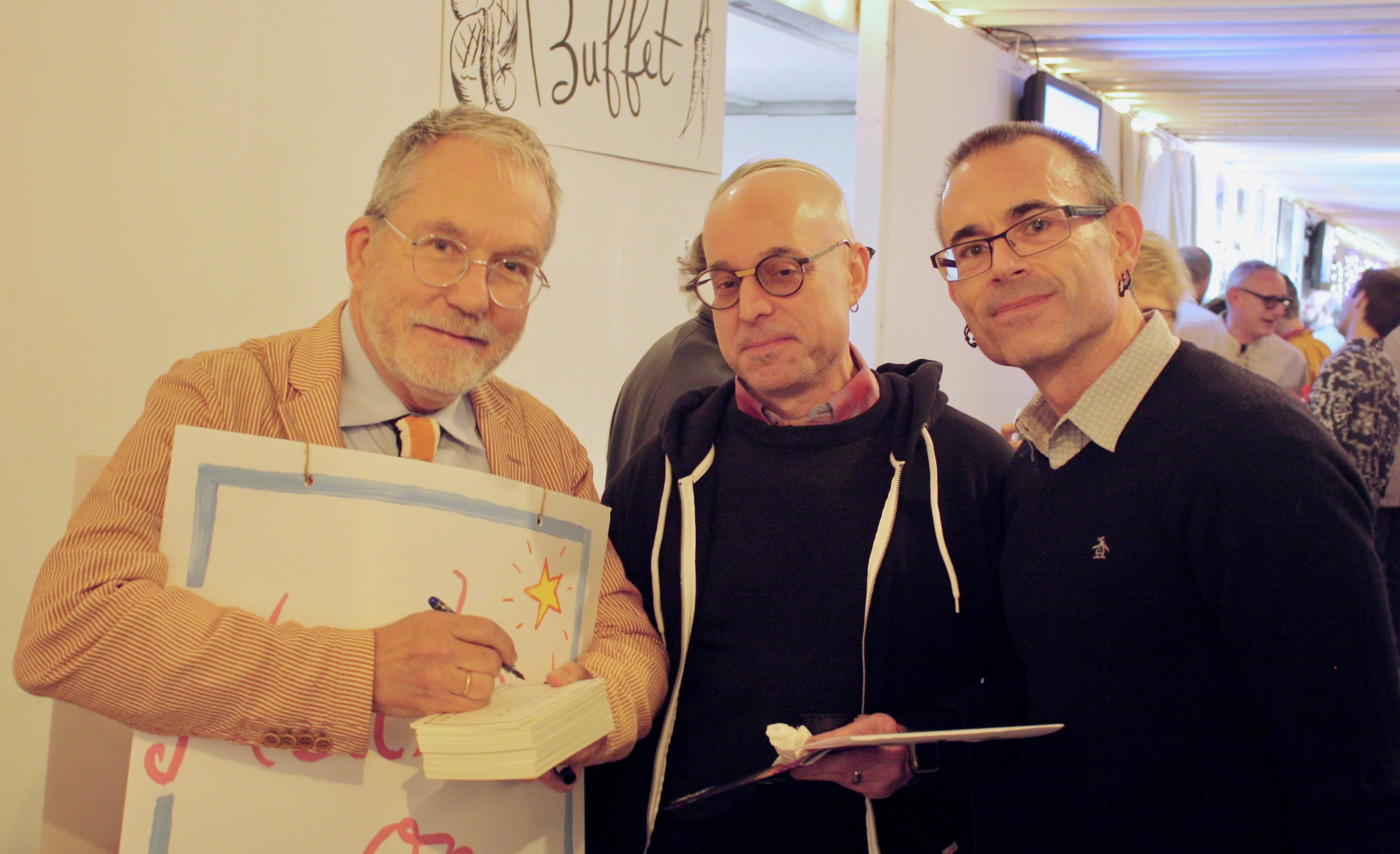 Haiku vendor Dave King, Flowchart Foundation executive director Jeffery Lependorf and Eric Keenaghan
