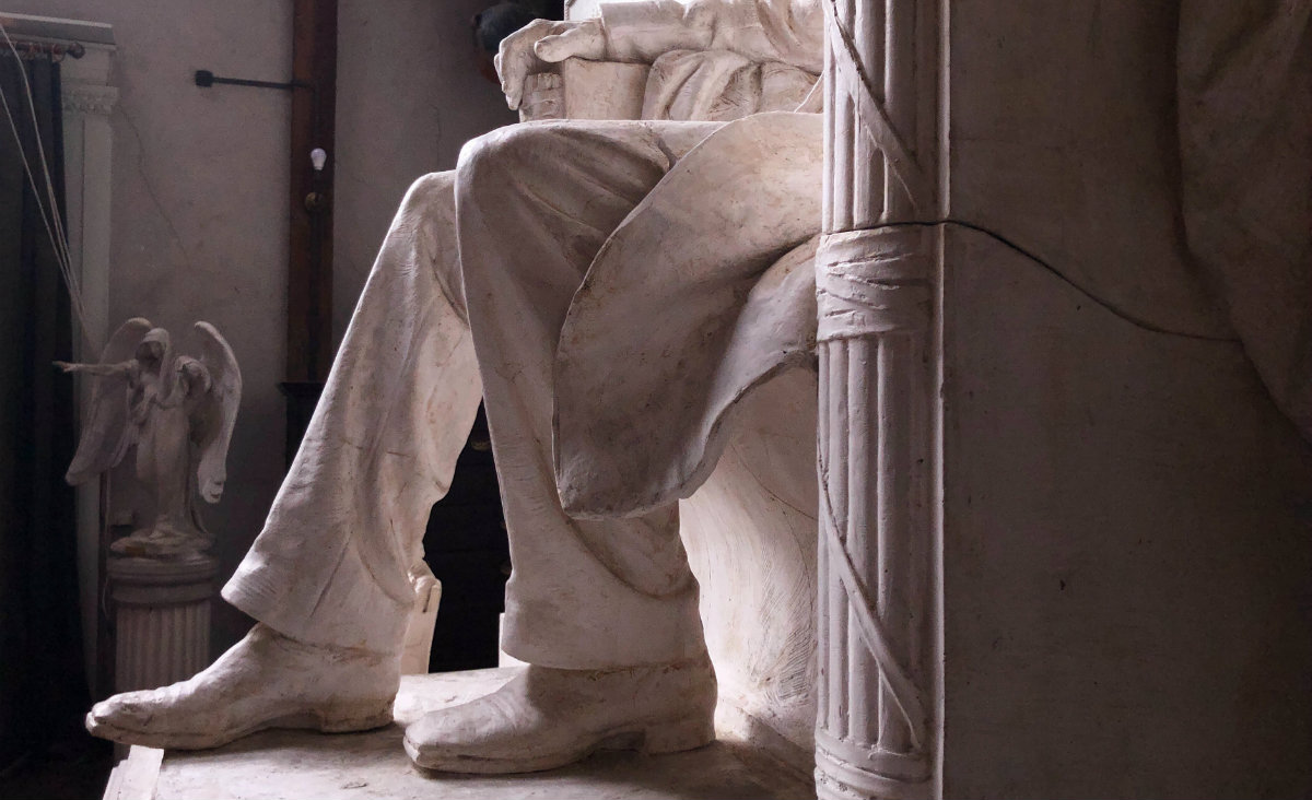 Among the public monuments designed by French, he is best known for the statue of Abraham Lincoln in the Lincoln Memorial in Washington, D.C. This detail of the work in progress is on view in his studio.