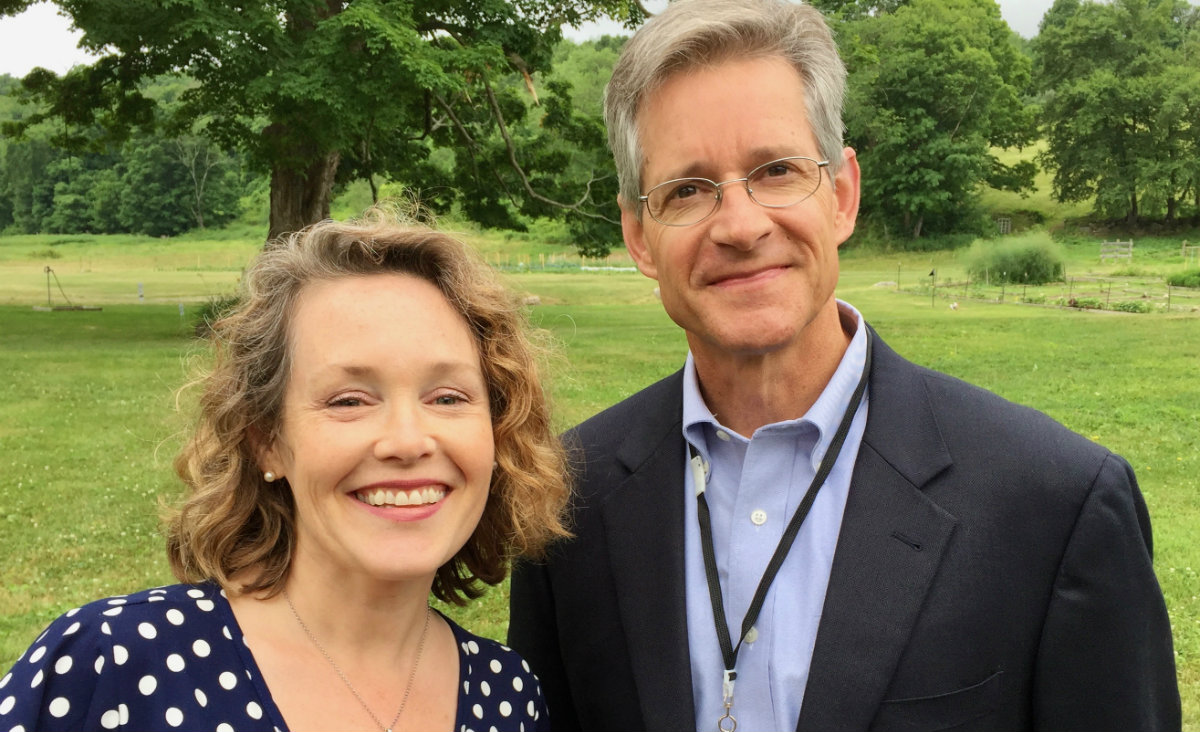 Kent Library Director Sarah Marshall with South Kent School's headmaster, Andy Vadnais.